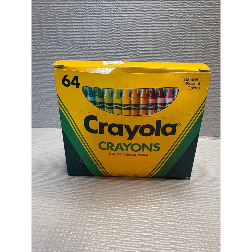 Vintage 1990 Crayola‎ 64 Crayons Box with Built-In Sharpener Retro Art Supplies